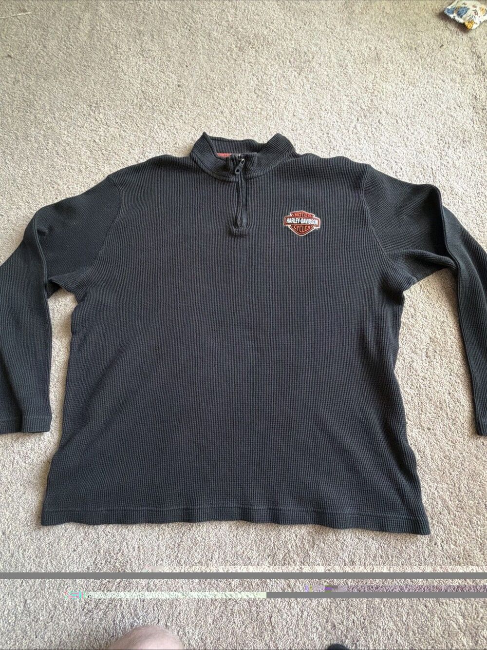 HARLEY DAVIDSON Black Thermal 1/4 Zip Sweater 2XL